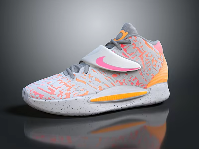 Stylish Nike Sports Shoes With Gray Upper Orange Patterns Pink Strap And Yellow Sole 3d model