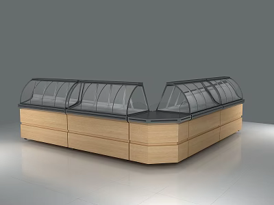 Display Showcase Shelving With Glass Cover And Wooden Base Curved Design For Retail 3d model