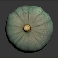 Fresh Green Striped Round Pumpkin With Vibrant Color And Brown Stem