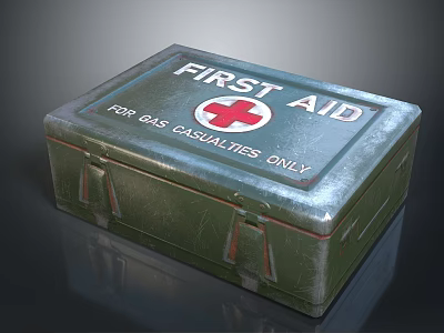 Durable Green Metal First Aid Box With Red Cross For Casualties 3d model