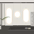 Three Round and Oval Mirrors With Lighting Wall Mounted Near Plants and Decorative Paintings