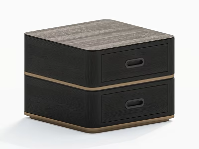 Modern Black Wood Bedside Table With Two Drawers And Gold Accents 3d model