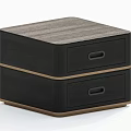 Modern Black Wood Bedside Table With Two Drawers And Gold Accents