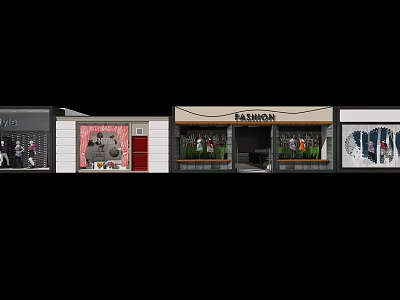 Shopping Mall Retail Storefronts With Clothing Window Displays And Facade Design 3d model