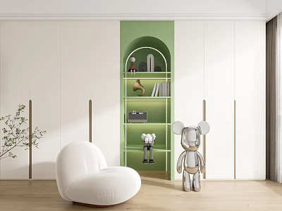 Modern Wardrobe Interior Design With Green Arch Niche And Decor 3d model
