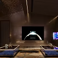 Modern KTV Interior Design With Mountain Moon Backdrop And Sofa Coffee Tables