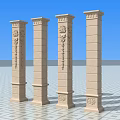 Stone Roman Columns With Intricate Carvings Against Blue Sky And Light Floor