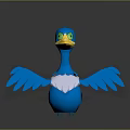 Blue Cartoon Bird 3D Model With Green Eyes Yellow Beak Open Wings And White Chest