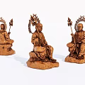 Intricate Wooden Carved Statues Of Seated Figures With Halo And Staff Design