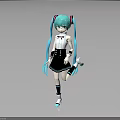 Anime Style Virtual Character Standing Pose With Teal Twin Tails Black White Outfit