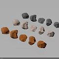 Wood and Stone Samples in Various Colors and Shapes Arranged on Dark Background