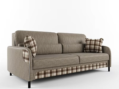 Modern Gray Fabric Sectional Sofa With Plaid Cushions And Black Slim Legs 3d model
