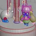 Festive Carousel Decoration With Blue Haired Figure Stars Small Houses And String Lights