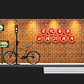 Popular Photo Check in Spot with Red Brick Wall Road Sign Traffic Light and Bicycle