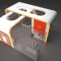 Orange And White Clothing Store Interior With Grid Entrance Mannequin And Metal Racks