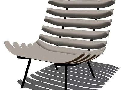 Modern Light Gray Lounge Chair With Curved Slats And Black Metal Legs 3d model