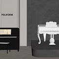 Elegant Piano Room Interior Featuring Black White Pianos Bench Open Sheet Music Grey Wall