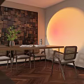 Modern Living Dining Room With White Sofa Coffee Table Bookshelf Decorative Art And Green Plants