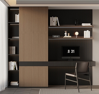 02 bookcase modern Italian bookcase desk and chair 3d model