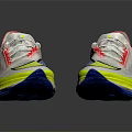 Stylish White Running Shoes With Yellow Blue Accents Red Laces Mesh Upper And Brand Logo