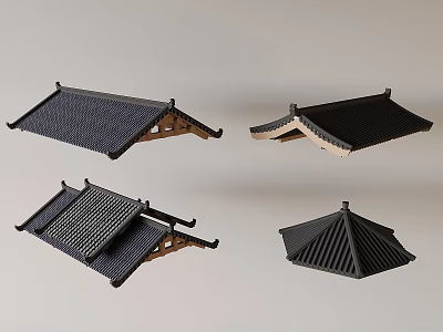 Traditional Chinese Roof Components With Various Styles Black Tiles And Wooden Frames 3d model