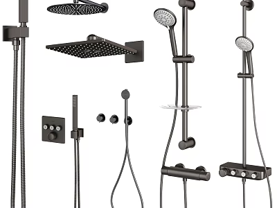 Modern Black Shower Systems With Rain Shower Head Handheld Sprayer And Control Knobs 3d model