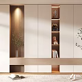 Modern Shoe Cabinet Design with Built in Lighting Decorative Shelves and Potted Plants