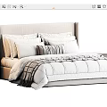 Double Bed with Striped Comforter Pillows and Wooden Nightstands Design