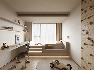 Kids Room Interior With Desk Chair Sofa Bed Toy Car And Wall Decor 3d model