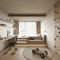 Kids Room Interior With Desk Chair Sofa Bed Toy Car And Wall Decor