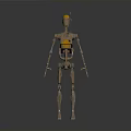 3D Model Of Robot Character As Mechanical Creature With Metallic Structure And Orange Accents