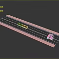 Yellow Striped And Green Trucks On Road With Pink Edges White Dashed Lines