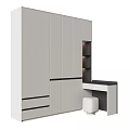 Modern Light Grey Wardrobe Design With Drawer Storage Open Shelves And LED Lighting 3d model