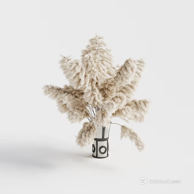 Pampas Grass Decorative Arrangement In Black White Geometric Vase For Home 3d model 