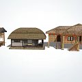 Traditional Rural Houses Featuring Thatched Roofs Wooden Frames And Open Verandas