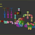 Purple And Yellow Plumbing Hardware Tools With Pipes Valves And Fittings 3D Model