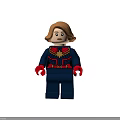Detailed Lego Minifigure Blue Costume Golden Star Emblem Red Arms Blonde Hair Front Back View