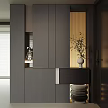 Modern Dark Gray Shoe Cabinet With Sleek Design In Entryway Area And Vase