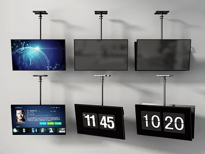 Ceiling Mounted TV Screens With Various Displays Including Time And Tech Graphics 3d model