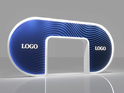 Event Entrance With Blue Wavy Texture White Border And Logo 3d model