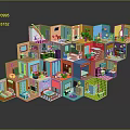 Colorful Layered 3D Miniature Room Models With Various Interiors And Furniture