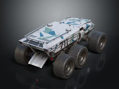 Innovative Space Exploration Rover With Camouflage Pattern Large Wheels And Antenna 3d model