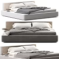 Modern Upholstered Double Bed With Padded Headboard Grey Bedding And Nightstand 3d model