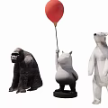Adorable Animal Figurines Collection Featuring Gorilla Hippo And Polar Bear With Red Balloon
