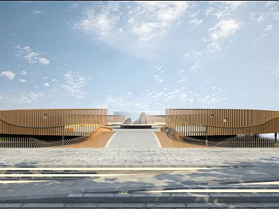 Modern Shopping Mall Store With Wooden Facade And Spacious Plaza Entrance Design 3d model