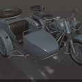 Vintage Motorcycle with Light Blue Sidecar Brown Seats and Spare Tire on Roof