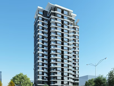Modern High Rise Residential Building With Glass Facade And Green Surroundings 3d model