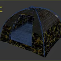 Camo Dome Tent With Blue Sleeping Mat And Weatherproof Fabric Design