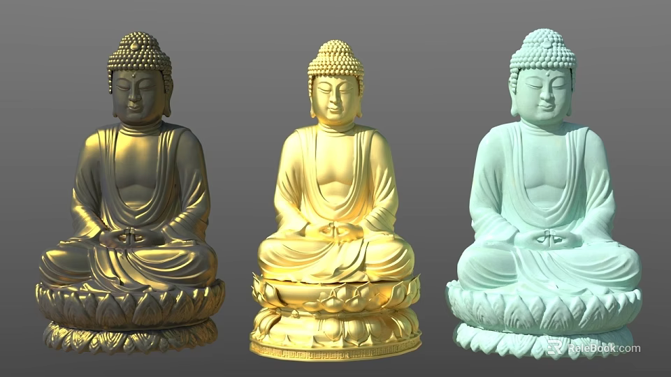 Colorful Seated Buddha Game Movie Character With Lotus Base And Different Hues 3d model 