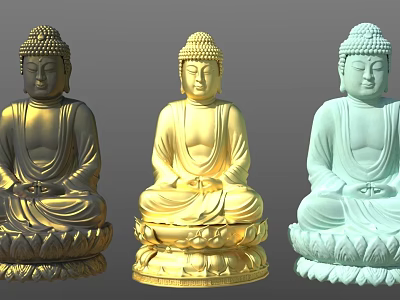 Colorful Seated Buddha Game Movie Character With Lotus Base And Different Hues 3d model